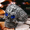 Stainless Steel Men's Gothic Gold Carving Kapala Skull Ring - designfullprint
