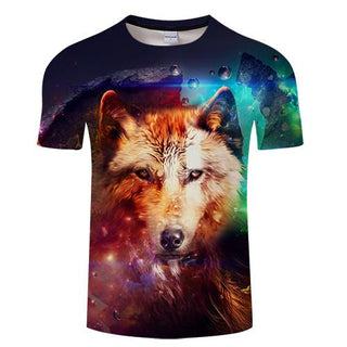 Galaxy Wolf 3D Print T-shirt, Summer Short Sleeve O-neck Tops &Tee