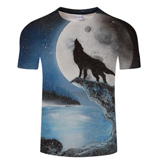 Unisex Casual Pullover Wolf and The Full Moon Printed 3D T-shirt - designfullprint