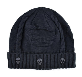 Super Warm Skull Knitted Wool Beanie with Skull Charm and Soft Fur Inside - designfullprint