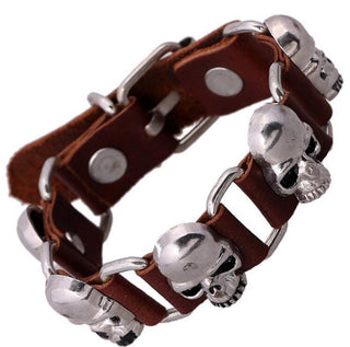 Metal Skull Studs Leather Bracelet