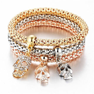 Gold Crystal Skull Charm Bracelet
