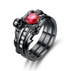 Black Skull Ring Red  Crystal  Heart - designfullprint