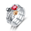 Black Skull Ring Red  Crystal  Heart