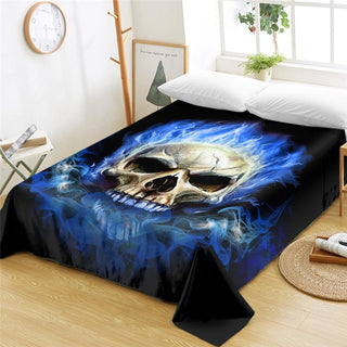 Blue Flame Skull Bed Sheets - designfullprint