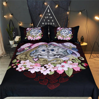 Skull Couples Floral Bedding Set (Duvet Cover and Pillowcases) - designfullprint