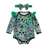 Sugar Skull Baby Girl Long Sleeve Body Suit with Headband Set - designfullprint