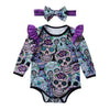 Sugar Skull Baby Girl Long Sleeve Body Suit with Headband Set - designfullprint