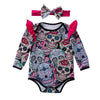 Sugar Skull Baby Girl Long Sleeve Body Suit with Headband Set - designfullprint