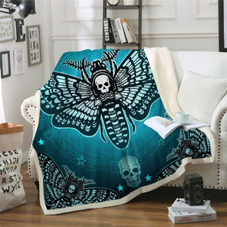 Skull Gift Gift For Butterfly Lover Skull Moth Sherpa Throw Blanket Gothic Skull Butterfly