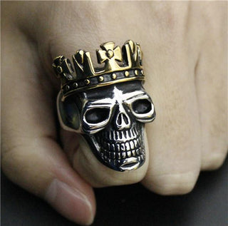 Golden Silver Crown Skull Ring