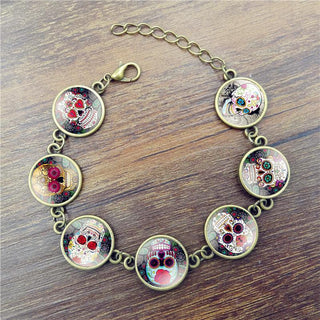 Skull Glass Cabochon Charm Bracelet