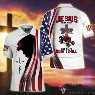 Gift For Christian Jesus Is My Rock And That Is How I Roll Red Tractor Christian Farmer Polo Shirt NHD Gift For Farmer