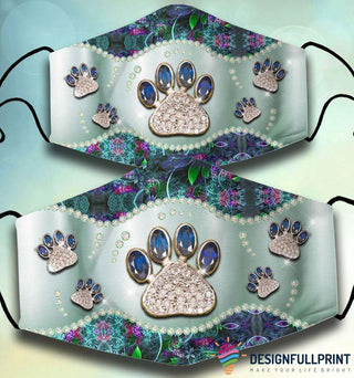Dog Paws And Cat Paws Blue Dog Feet Dimond And Flowers Dog Cloth Mask HG Cat Cloth Mask Gifts For Dog Lovers