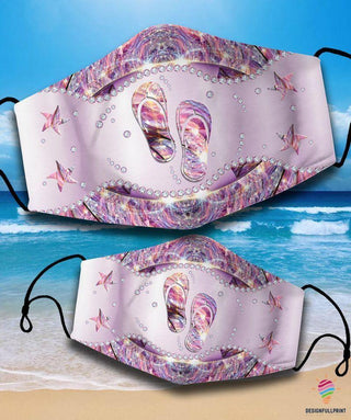 Pink And Teal Flip Flop Dimond And Flowers Dog Cloth Mask HG Flip Flop Cloth Mask