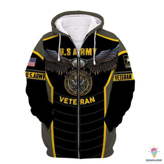Gift For Veteran Lover Gift For Army Army Veteran Eagle Multi Types Pullover Zipup Fleece Hoodie Long Sleeve Shirt Unisex Size LN