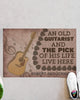 Purple Brown An Old Guitarist And The Pick His Life Live Here Doormat HG Guitar Doormat Custom Old Guitarist Door mat