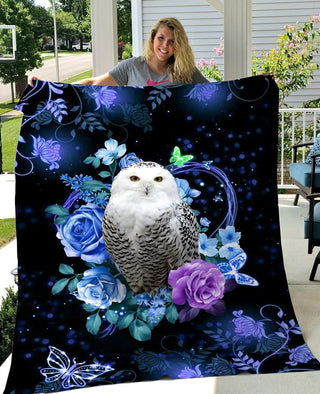Owl Baby Blanket With Flower Owl Lovey Blanket Owl Blanket Sherpa Blanket HG