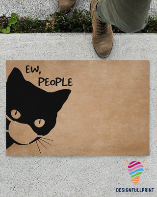 Ew People Black Cat Wear Mask Welcome Doormat NHD Gifts For Cat Lovers