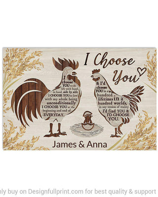 Personalized Chicken I Choose You Horizontal Poster or Wall Art Canvas LN Couple Farmer Husband Gift Gift For Farmers Gift For Farmer