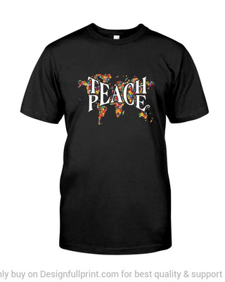 Gift For Hippie Hippie Teach Peace World Map Black TShirt CH