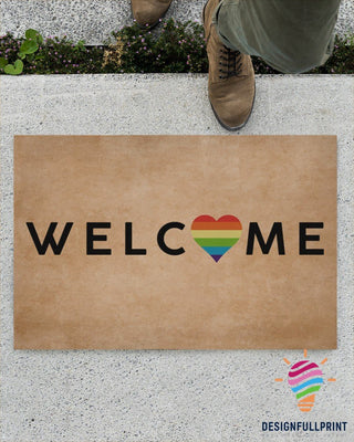 Pride Gift For LGBT Rainbow Heart Welcome Doormat NHD