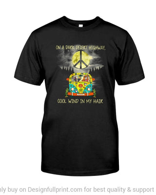 Gift For Hippie Hippie Moon Night On A Dark Desert Highway Black TShirt CH