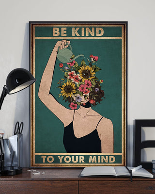 Be Kind To Your Mind Girl With Flowers Wall Art Canvas HG