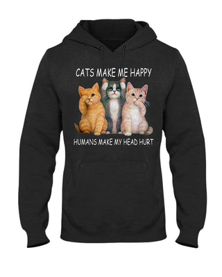 Cats Make Me Happy Humans Make My Head Hurt Cotton Hoodies Gifts For Cat Lovers
