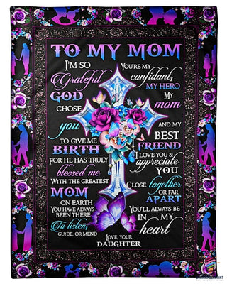 Gift For Mom Floral Cross To My Mom Sherpa and Quilt Blanket LN