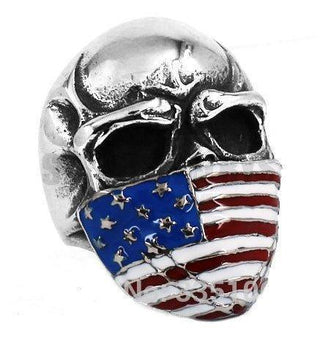 Stainless Steel American Flag Skull Ring