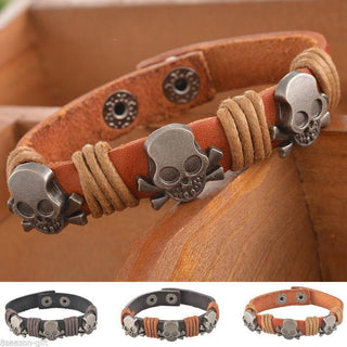 Leather Skull Cuff Adjustable Bracelet