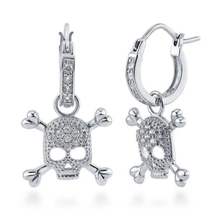Sterling Silver  Skull Bones  Dangle Drop Earrings