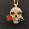 Crystal Enamel Rose Flower Skull Head Necklace
