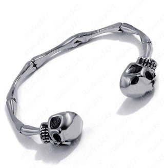 Gothic Silver Skull Skeleton Bone Cuff Biker Bracelet