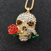 Crystal Enamel Rose Flower Skull Head Necklace