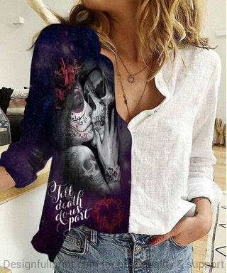 Skull Gift Till Death Do Us Part Couple Skull Print Long Sleeve Shirt HG