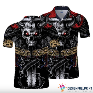 Skull Gift Satan Skull And The Golden Snake Polo Shirt NHD