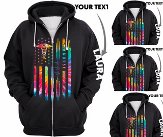 Personalized Tie Dye Flag Healthcare Workers US Unisex Size Pullover and Zipup Hoodies community health worker patient care assistants cna hoodie