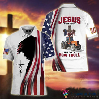 Gift For Christian Jesus Is My Rock And That Is How I Roll Orange Tractor Polo Shirt NHD Gift For Farmer
