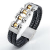 Black Leather Stainless Steel Chain Bracelet