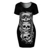 Skull Printed Bodycon Party Dresses - designfullprint