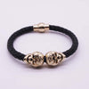 Braided Leather Skull Punk Wrap Bracelet