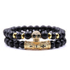 Black Natural Stone Micro Pave CZ Skull Bracelets