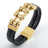 Black Leather Stainless Steel Chain Bracelet - designfullprint