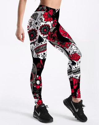 Skull & Flower Black Leggings Plus Size - designfullprint