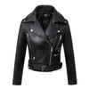 Winter Black Faux Leather Jackets with Zipper,Turn-down Collar Band Belt - designfullprint