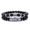 Black Natural Stone Micro Pave CZ Skull Bracelets