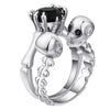 Rhodium Plated Double Skull Ring Set