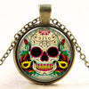 Glass Domed Sugar Skull Pendant Necklaces